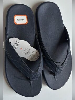 Navy Kids Flip Flop Sandals with Orange Logo Accent